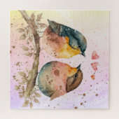 水彩かわいい小さなラブバード動物の自然 ジグソーパズル (横)