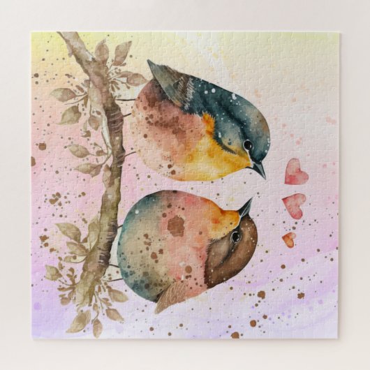 水彩かわいい小さなラブバード動物の自然 ジグソーパズル (横)