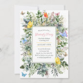 水彩かわいい少女バタフライ バースデーパーティー 招待状 (正面)