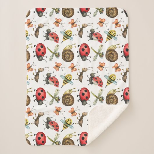 水彩かわいい漫画の虫昆虫自然アート シェルパブランケット (正面)