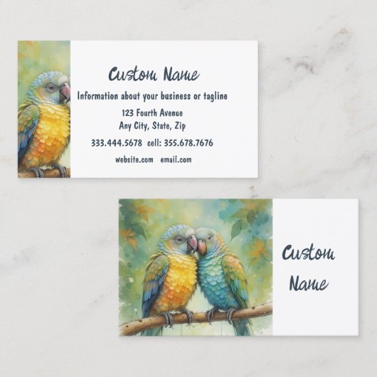 水彩かわいい熱帯オウムの鳥自然アート 名刺 (正面/裏面)