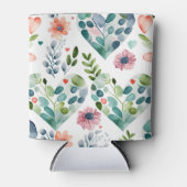 水彩かわいい花のフローラハートパターン 缶クーラー (正面)