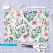 水彩かわいい花のフローラハートパターン 薄葉紙 (クラフト)