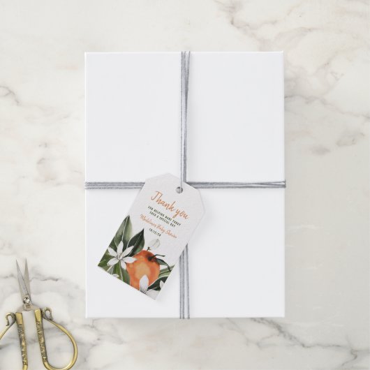 水彩かわいこちゃんオレンジの花ありがとう ギフトタグ (より糸付き)