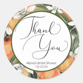 水彩かわいこちゃんオレンジの花メッセージカード ラウンドシール