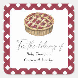 水彩かわいこちゃんパイ – ベビーシャワー蔵書票 スクエアシール