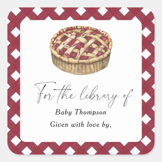 水彩かわいこちゃんパイ – ベビーシャワー蔵書票 スクエアシール (正面)