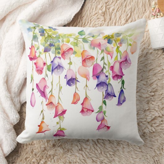 水彩かわいらしの花の連カラフル列 クッション (ブランケット)
