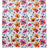 水彩かわいらしピンクと黄フローラ シャワーカーテン (正面)