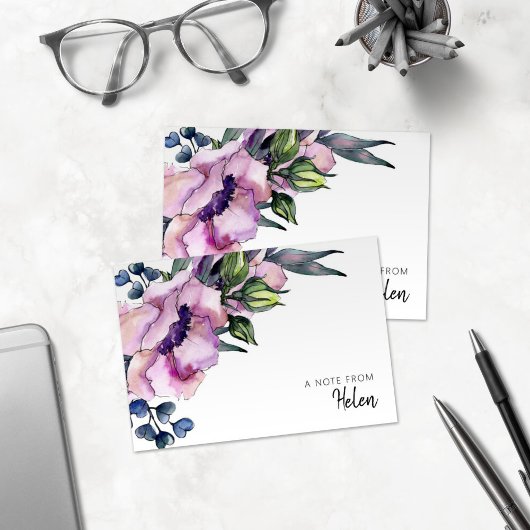 水彩かわいらしピンクのバラパーソナライズされた ノートカード