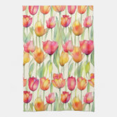水彩かわいらしピンク&オレンジフローラチューリップ キッチンタオル (縦)