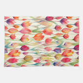 水彩かわいらしピンク&オレンジフローラチューリップ キッチンタオル (横)
