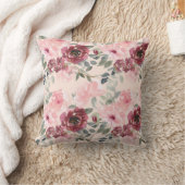 水彩かわいらしフローラピンクとブルゴーニュ クッション (ブランケット)