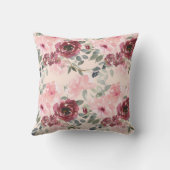 水彩かわいらしフローラピンクとブルゴーニュ クッション (裏面)