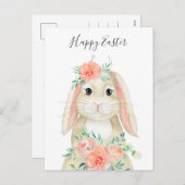 水彩かわいらしフローラ復活祭バニー シーズンポストカード (正面/裏面)