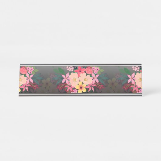 水彩かわいらしフローラ白黒グラデーションデザイン デスクネームプレート (正面)