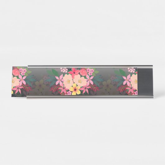 水彩かわいらしフローラ白黒グラデーションデザイン デスクネームプレート (正面)