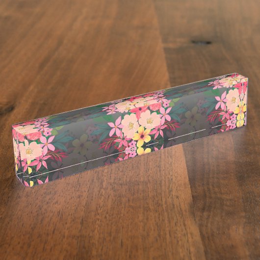 水彩かわいらしフローラ白黒グラデーションデザイン デスクネームプレート (側面)