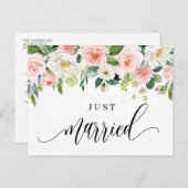 水彩かわいらし春の花たった今結婚しました 案内ポストカード (正面/裏面)