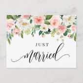 水彩かわいらし春の花たった今結婚しました 案内ポストカード (正面)