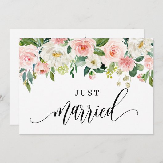 水彩かわいらし春の花たった今結婚しました 案内状 (正面/裏面)