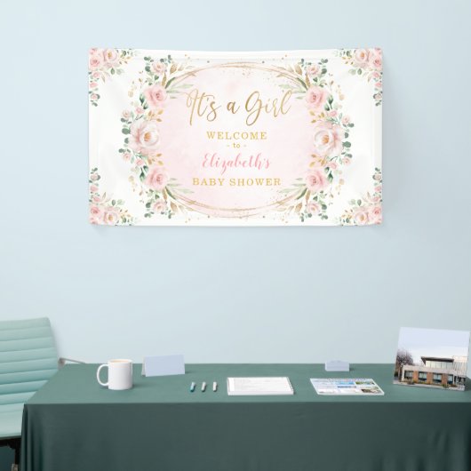 水彩かわいらし赤面フローラベビーガールシャワー 横断幕 (トレードショー)