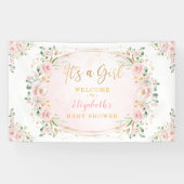 水彩かわいらし赤面フローラベビーガールシャワー 横断幕 (横)