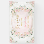 水彩かわいらし赤面フローラベビーガールシャワー 横断幕 (縦)