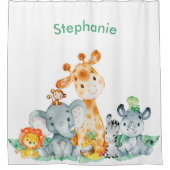 水彩がかわいいサファリジャングル動物 シャワーカーテン (正面)