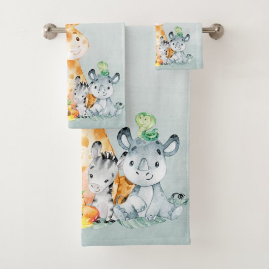 水彩がかわいいサファリジャングル動物 バスタオルセット (インサイチュ)