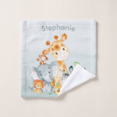 水彩がかわいいサファリジャングル動物 バスタオルセット (ウォッシュタオル)
