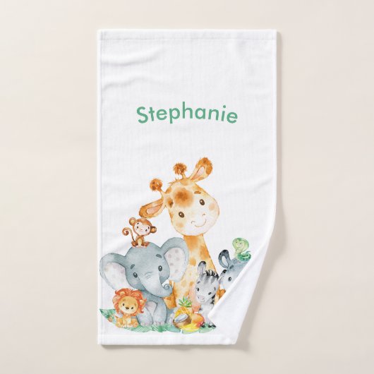 水彩がかわいいサファリジャングル動物 バスタオルセット (ハンドタオル)