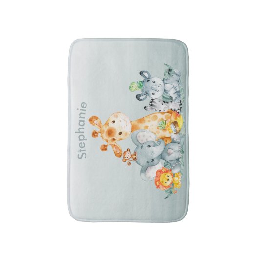 水彩がかわいいサファリジャングル動物 バスマット (正面縦)