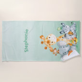 水彩がかわいいサファリジャングル動物 ビーチタオル (正面)