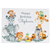 水彩がかわいいサファリジャングル動物 ラージペーパーバッグ (裏面)