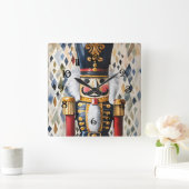 水彩が飾られたクリスマスくるみ割り スクエア壁時計 (ホーム)