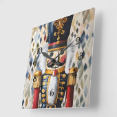 水彩が飾られたクリスマスくるみ割り スクエア壁時計 (傾斜)