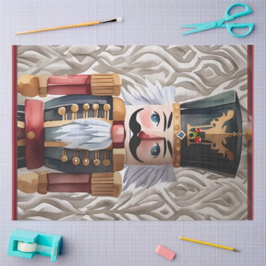 水彩が飾られたクリスマスくるみ割り 薄葉紙 (クラフト)