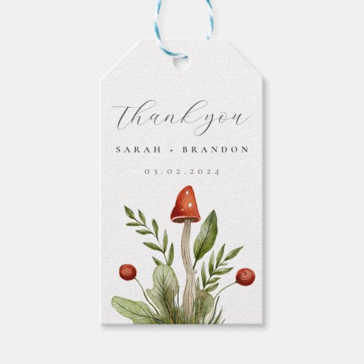 水彩きのこのウッドランドありがとうギフトラベル ギフトタグ (正面)
