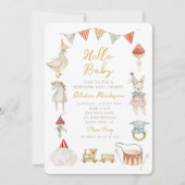 水彩きのこ及びベビーシャワーお洒落 招待状 (正面)