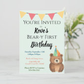 水彩くまさんのお誕生日おめでとう!初の1歳誕生日パーティーご招待 招待状 (スタンド正面)