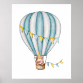 水彩くまホットエアバルーンお祭り少年寝室 ポスター (正面)