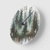 水彩くま＆木の素朴な荒野 ラウンド壁時計 (傾斜)