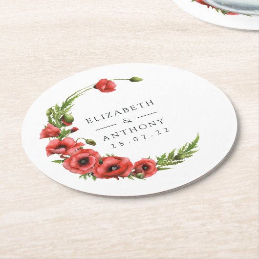 水彩けしきさいの素朴なカントリーウェディング ラウンドペーパーコースター (アングル)