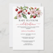 水彩さくらんぼさくらんぼ花咲き赤ちゃんシャワー 招待状 (正面)