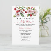 水彩さくらんぼさくらんぼ花咲き赤ちゃんシャワー 招待状 (スタンド正面)