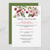 水彩さくらんぼさくらんぼ花咲き赤ちゃんシャワー 招待状 (正面/裏面)