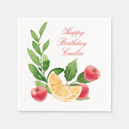 水彩さくらんぼとオレンジスライス紙ナプキン スタンダードカクテルナプキン