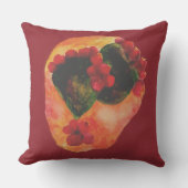 水彩さくらんぼと緑のトゲのサボテン クッション (正面)