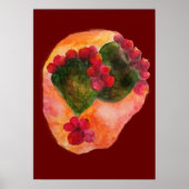 水彩さくらんぼと緑のトゲのサボテン ポスター (正面)